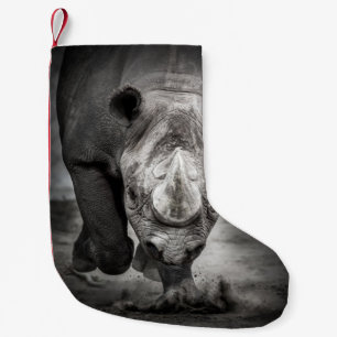 Running Rhinoceros: Wild Animal Portrait. Small Christmas Stocking