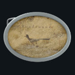 Running Roadrunner Belt Buckle<br><div class="desc">Photo taken in Colorado.  Customisable.  Available in oval or rectangular shape.</div>