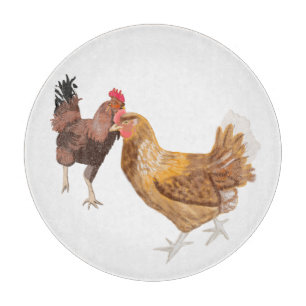 Running rooster and brown hen cutting board