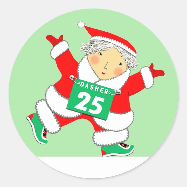 Running Runner Christmas Holiday Classic Round Sticker (Front)