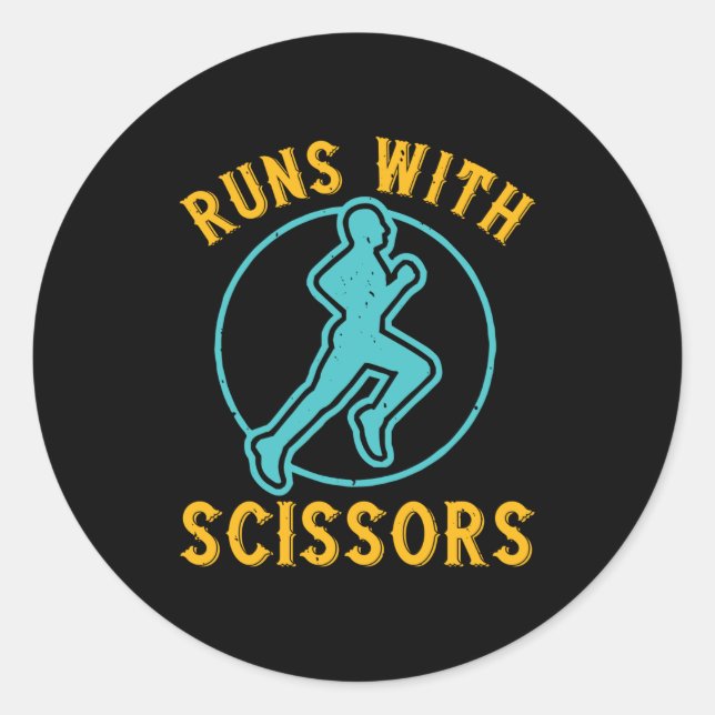 Running - Runs with scissors Classic Round Sticker (Front)