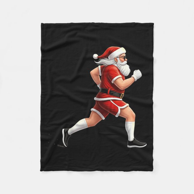 Running Santa Christmas Graphic Runner Run Maratho Fleece Blanket (Front)