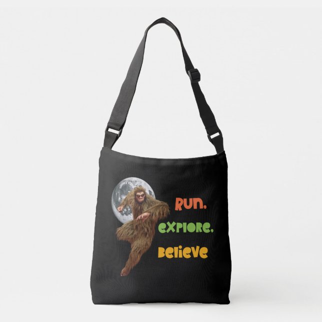 Running Sasquatch Adventure Believe Design Crossbody Bag (Front)