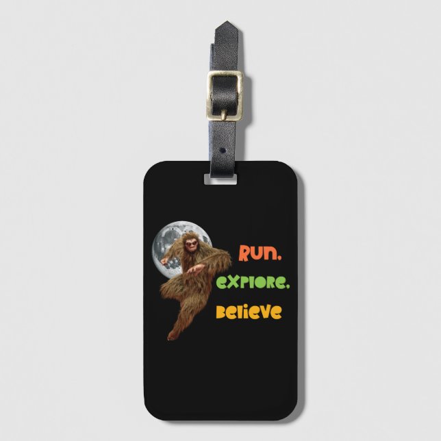 Running Sasquatch Adventure Believe Design Luggage Tag (Front Vertical)