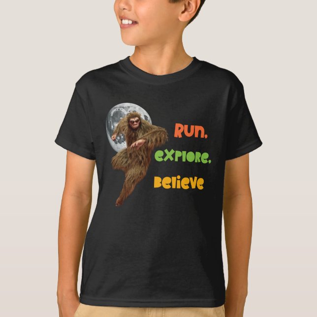 Running Sasquatch Adventure Believe Design T-Shirt (Front)