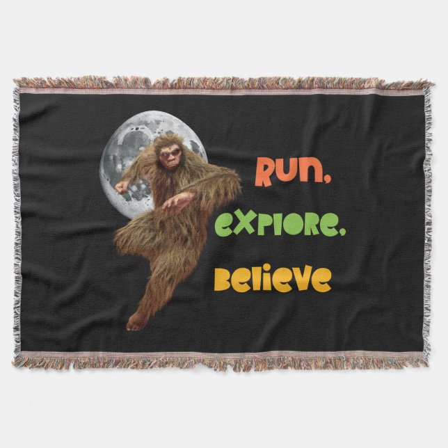 Running Sasquatch Adventure Believe Design Throw B Blanket (Front)
