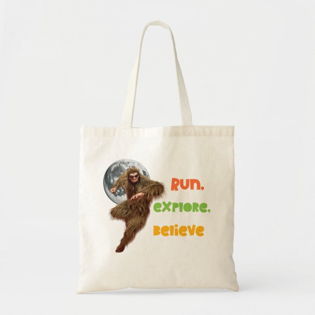 Running Sasquatch Adventure Believe Design Tote Bag (Front)