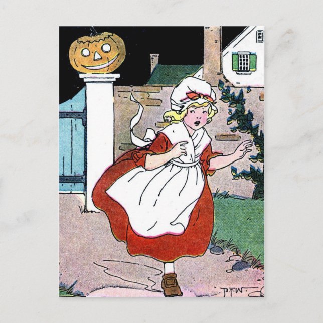 Running Scared from the Jack-O-Lantern Postcard (Front)