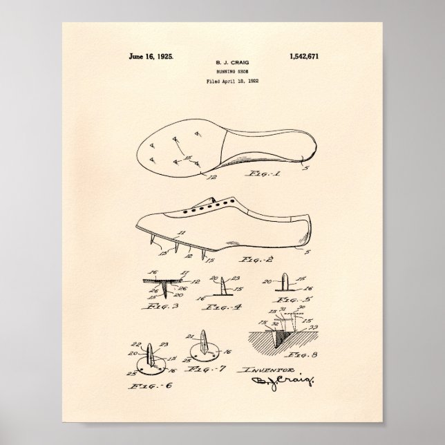 Running Shoe 1925 Patent Art Old Peper Poster (Front)