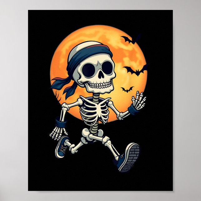 Running Skeleton Funny Halloween Costume Men Women Poster (Front)