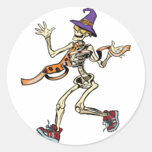 Running Skeleton Halloween Funny Runners Sport Classic Round Sticker