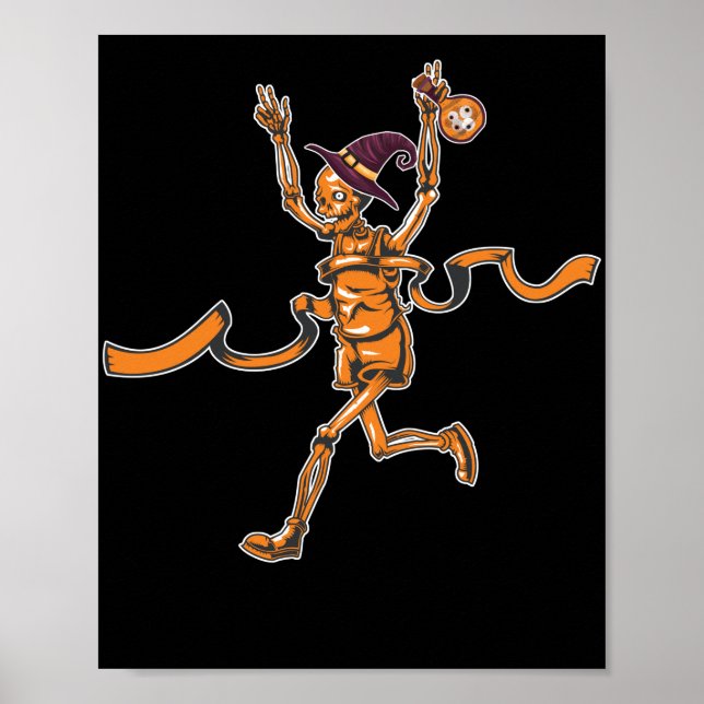 Running Skeleton Runners Funny Halloween Sport Poster (Front)