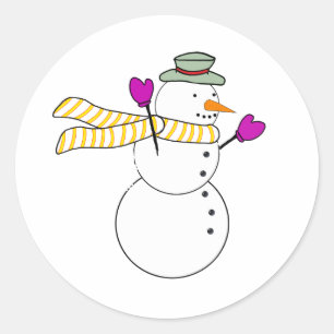 Running Snowman w/Scarf in the Wind Classic Round Sticker