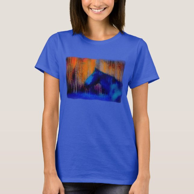 Running Stallion & Trees Fantasy Horse Modern Art T-Shirt (Front)