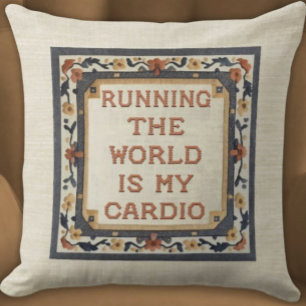 Running the World Is My Cardio Faux Stitch Fitness Cushion