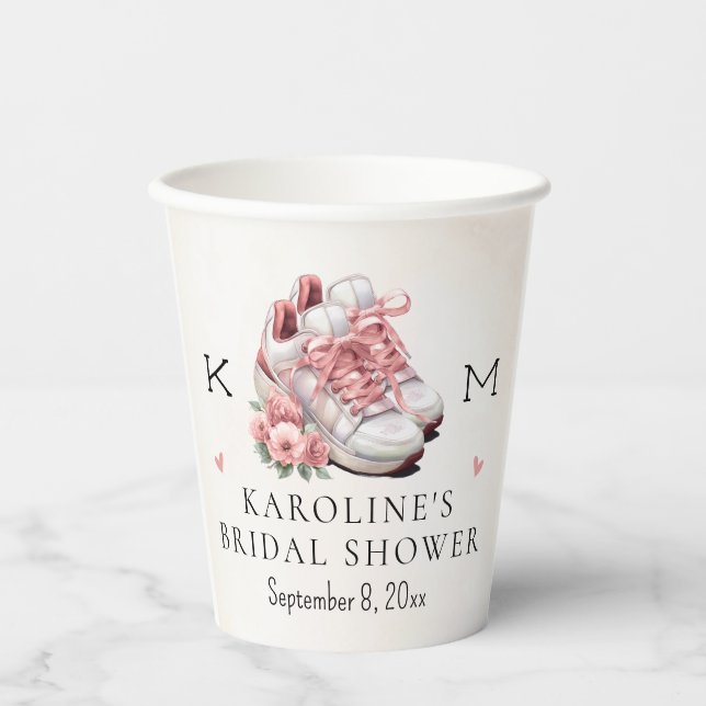  Running Themed Floral Sneaker Bridal Shower Paper Cups (Front)