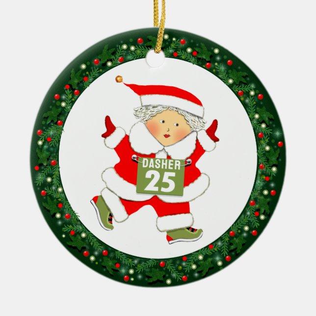 Running Track and Field Gift Ceramic Tree Decoration (Front)