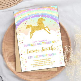 Running Unicorn Glitter Birthday Invitations