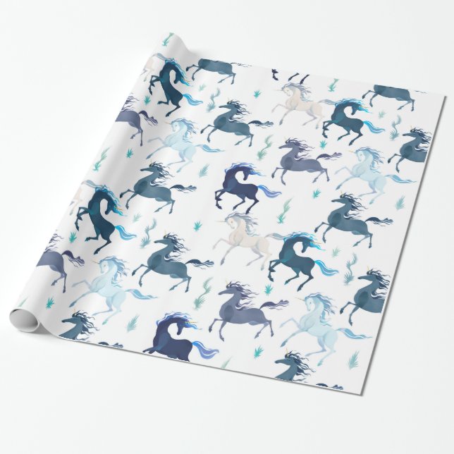 Running Unicorns glossy wrapping paper (Unrolled)