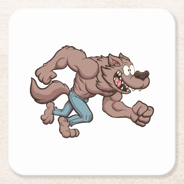 Running Werewolf Square Paper Coaster (Front)