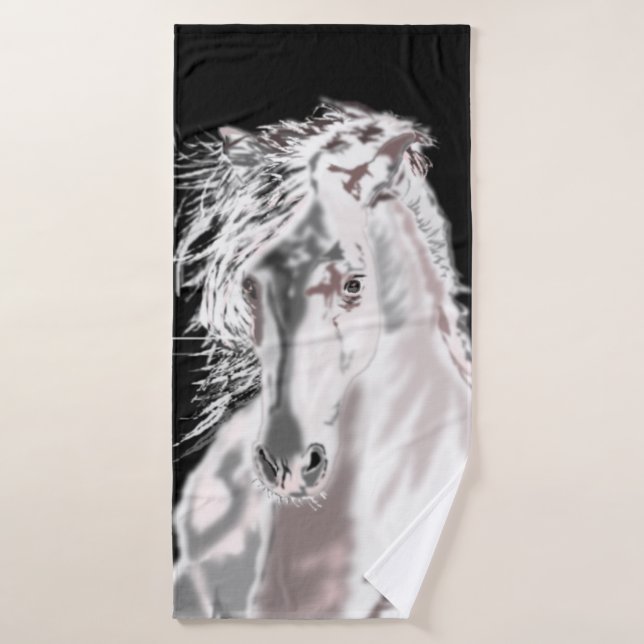 Running White Horse Black Bath Towel - Your Color (Bath Towel)