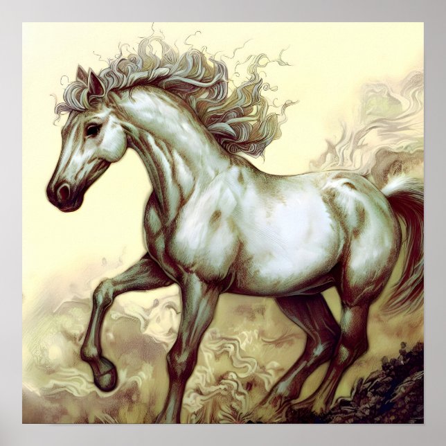 Running white horse poster (Front)