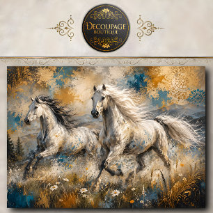 Running White Horses Painting Wall Art Horse Decor Tissue Paper