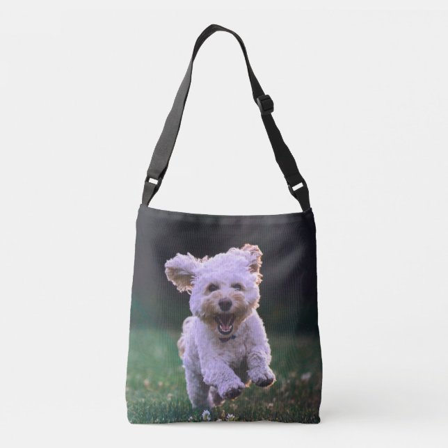 Running White Poodle Cute Dog Crossbody Bag (Back)