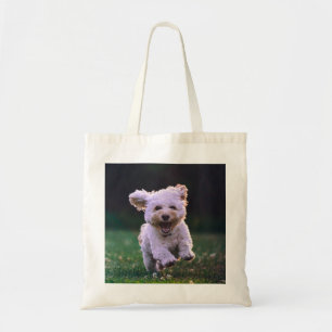 Running White Poodle Cute Dog Tote Bag