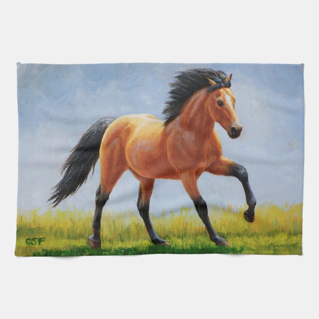 Running Wild Buckskin Horse Tea Towel (Horizontal)