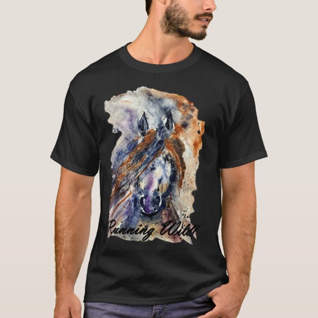 Running Wild Horse, Watercolor Painting Print T-Shirt (Front)