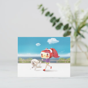 Running with Dog by the Sea Announcement Postcard