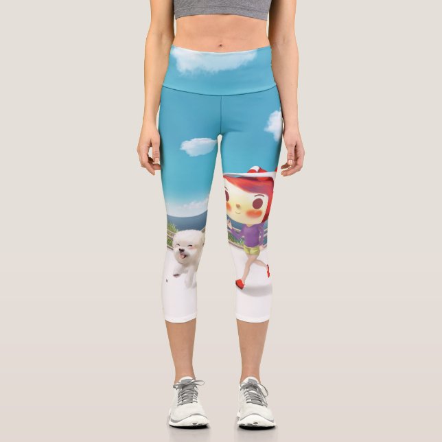 Running with Dog by the Sea Capri Leggings (Front)