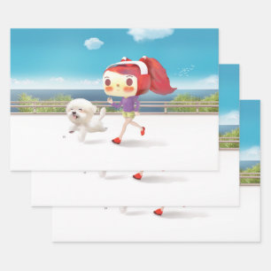 Running with Dog by the Sea Wrapping Paper Sheet