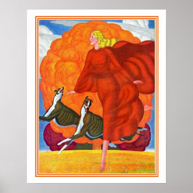 "Running With Greyhounds"  Art Deco Print 16x20 (Front)