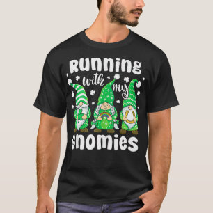 Running With My Gnomies Retro Rainbow St Patricks  T-Shirt