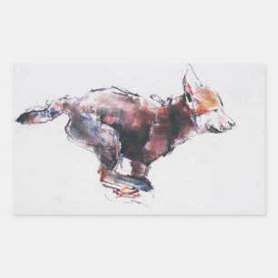 Running wolf pup rectangular sticker