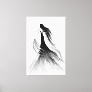 Running Woman Canvas Print Black an White Painting