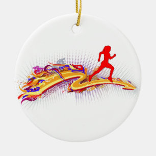 Running Woman Colourful Ceramic Tree Decoration