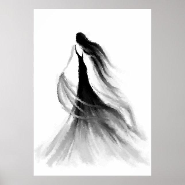 Running Woman Emotions Poster Black White Painting (Front)