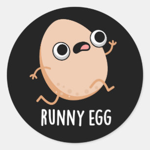 Runny Egg Funny Food Pun Dark BG Classic Round Sticker