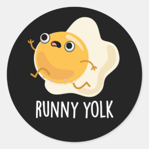 Runny Yolk Funny Food Egg Pun Dark BG Classic Round Sticker
