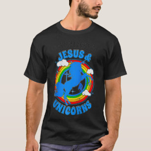 Runs On Jesus And Unicorns Christian Unicorn Cross T-Shirt