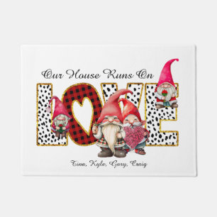 Runs On Love, Gnome Family, Personalize   Doormat