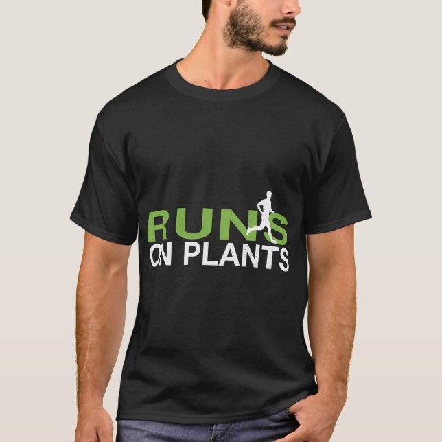 Runs On Plants Plant Based Vegan Runner T-Shirt (Front)