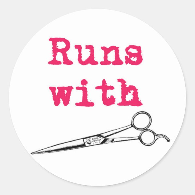 Runs With Shears Hair Stylist Sticker (Front)