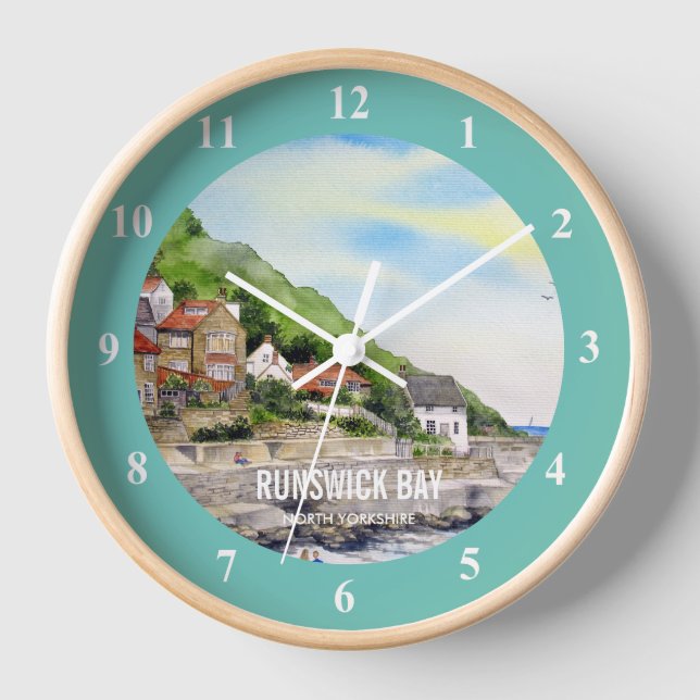 Runswick Bay North Yorkshire, England Watercolour Clock (Front)