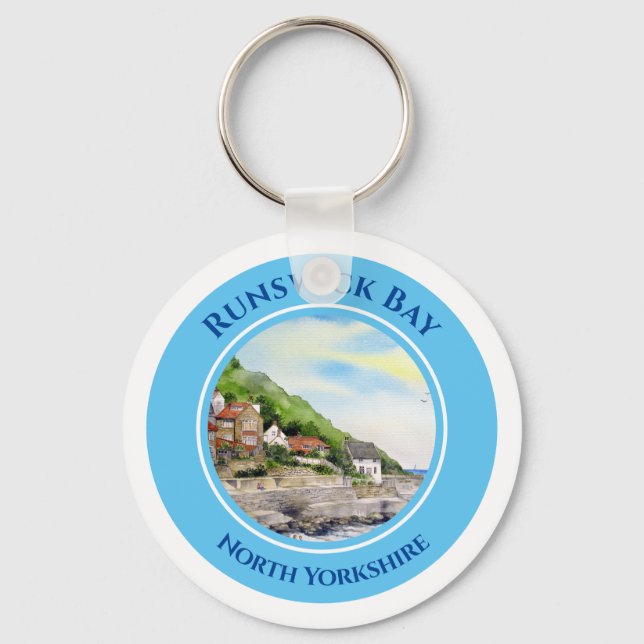 Runswick Bay North Yorkshire, England Watercolour Key Ring (Front)