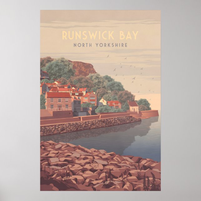 Runswick Bay Yorkshire Seaside Travel Poster (Front)