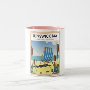 Runswick Bay Yorkshire travel poster Two-Tone Coffee Mug
